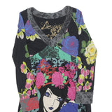 DESIGUAL Womens Black Cotton Blend Day Dress Floral Print Long Sleeve Size S