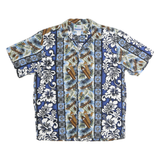 RJC Mens Blue Hawaiian Cotton Shirt S Tropical Print Resort Style Casual
