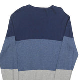 BEN SHERMAN Mens Blue & Grey Colourblock Patterned Wool Blend Jumper Crew Neck M