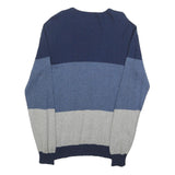 BEN SHERMAN Mens Blue & Grey Colourblock Patterned Wool Blend Jumper Crew Neck M