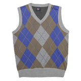 CAMBRIDGE CLASSICS Mens Grey & Brown Argyle V-Neck Patterned Basic Knit M Jumper