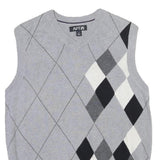 APT 9 Womens Grey & Black Argyle Cotton Blend Patterned V-Neck Jumper S