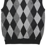 PAUL JONES Mens Black & Grey Patterned V Neck Jumper Basic Knit S Cotton Blend