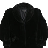 ANN D'ANVILLE Womens Black Faux Fur Button Jacket L Polyester Blend Soft Plush
