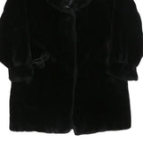 ANN D'ANVILLE Womens Black Faux Fur Button Jacket L Polyester Blend Soft Plush