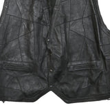 Mens Black Leather Button Jacket L Patchwork Vest Sleeveless Side Lace Up Trim