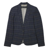 ZARA BASIC Womens Blue Check Blazer M Polyester Blend Button Closure Tailored