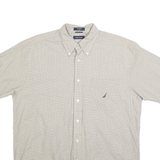 NAUTICA Mens Beige Check Shirt L Cotton Blend Button-Down Collar Short Sleeve