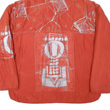 Mens Red Orange Hooded Button Jacket XL Polyester Blend Artistic Print Casual