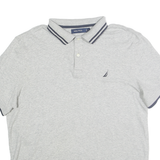 NAUTICA Mens Grey & Navy Short Sleeve Polo Shirt L Classic Cotton Casual Wear