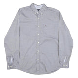 TOMMY HILFIGER Mens Grey Button-Down Cotton Blend Shirt L Casual Comfort