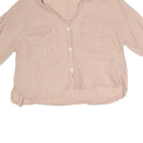 ZARA Womens Beige Basic Shirt 3/4 Sleeve Collared M Cotton Blend Casual