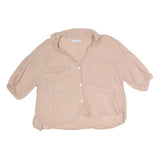 ZARA Womens Beige Basic Shirt 3/4 Sleeve Collared M Cotton Blend Casual