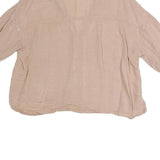 ZARA Womens Beige Basic Shirt 3/4 Sleeve Collared M Cotton Blend Casual
