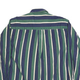 TOWN CRAFT Mens Green & Blue Striped Shirt XL Classic Cotton Blend Button Front
