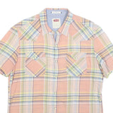 LEVI'S Mens Peach Green & Blue Check Shirt L Casual Summer Short Sleeve