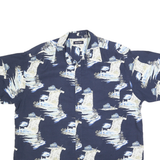 PURITAN Mens Blue Cotton Blend Shirt XL Printed Casual Button-Up