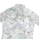 Mens White & Pastel Pattern Polyester Shirt M Abstract Print Summer Style