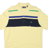 CHAPS Mens Yellow & Navy Blue Striped Polo Shirt XL Cotton Blend Short Sleeve