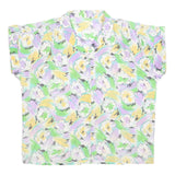 Womens White Green & Yellow Floral Printed Shirt Short Sleeve Collared L Summer