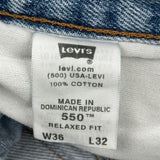 Levis 550 Jeans - 34W 32L Light Wash Cotton