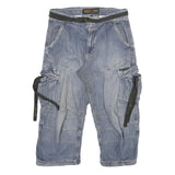 FREEMAN PORTER Mens Blue Casual Cargo Shorts XL W32 Belted Cotton Blend