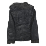 CALVIN KLEIN JEANS Womens Black Faux Shearling Biker Jacket XS Polyester Zip