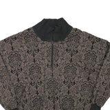 Womens Brown & Black Patterned Sweatshirt Collared L Zip Neck Pullover Casual