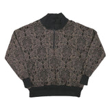 Womens Brown & Black Patterned Sweatshirt Collared L Zip Neck Pullover Casual