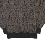 Womens Brown & Black Patterned Sweatshirt Collared L Zip Neck Pullover Casual