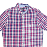 CHAPS Mens Pink & Blue Check Shirt M Button Down Short Sleeve Casual Cotton