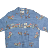 CAMPIA MODA Mens Blue Rayon L Printed Short Sleeve Shirt Retro Style