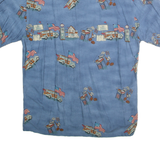 CAMPIA MODA Mens Blue Rayon L Printed Short Sleeve Shirt Retro Style