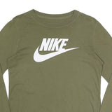 NIKE Mens Green Long Sleeve Crew Neck T-Shirt S Cotton Blend Logo Print