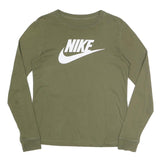 NIKE Mens Green Long Sleeve Crew Neck T-Shirt S Cotton Blend Logo Print