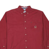 TOMMY HILFIGER Mens Red Button Down Shirt M Embroidered Logo Classic Fit