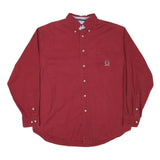 TOMMY HILFIGER Mens Red Button Down Shirt M Embroidered Logo Classic Fit