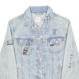 LEE Womens Blue Denim Button Cotton Jacket XS Artistic Graphic Print Casual