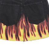 CARMAR Womens Black Flame Print Denim Mini Skirt Cotton Blend XS Edgy Streetwear