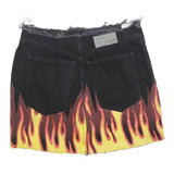 CARMAR Womens Black Flame Print Denim Mini Skirt Cotton Blend XS Edgy Streetwear