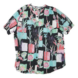 BIAGGINI Womens Black Floral Printed Blouse Short Sleeve Round Neck L