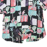 BIAGGINI Womens Black Floral Printed Blouse Short Sleeve Round Neck L