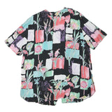 BIAGGINI Womens Black Floral Printed Blouse Short Sleeve Round Neck L
