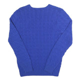 RALPH LAUREN SPORT Womens Blue Patterned Cotton Cable Knit V-Neck Jumper XL