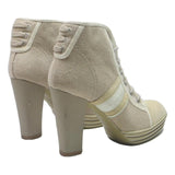HOGAN Womens Lace-Up Heeled Boots Beige Cotton Blend UK 3.5 Stylish Designer
