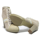 HOGAN Womens Lace-Up Heeled Boots Beige Cotton Blend UK 3.5 Stylish Designer