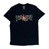 Flaming Car Thrasher Graphic T-Shirt - Medium Black Cotton