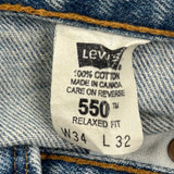 Made In Canada Levis 550 Jeans - 34W 32L Light Wash Cotton