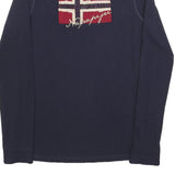NAPAPIJRI Womens Blue Long Sleeve Plain Polo Shirt M Cotton Blend Flag Logo