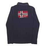 NAPAPIJRI Womens Blue Long Sleeve Plain Polo Shirt M Cotton Blend Flag Logo